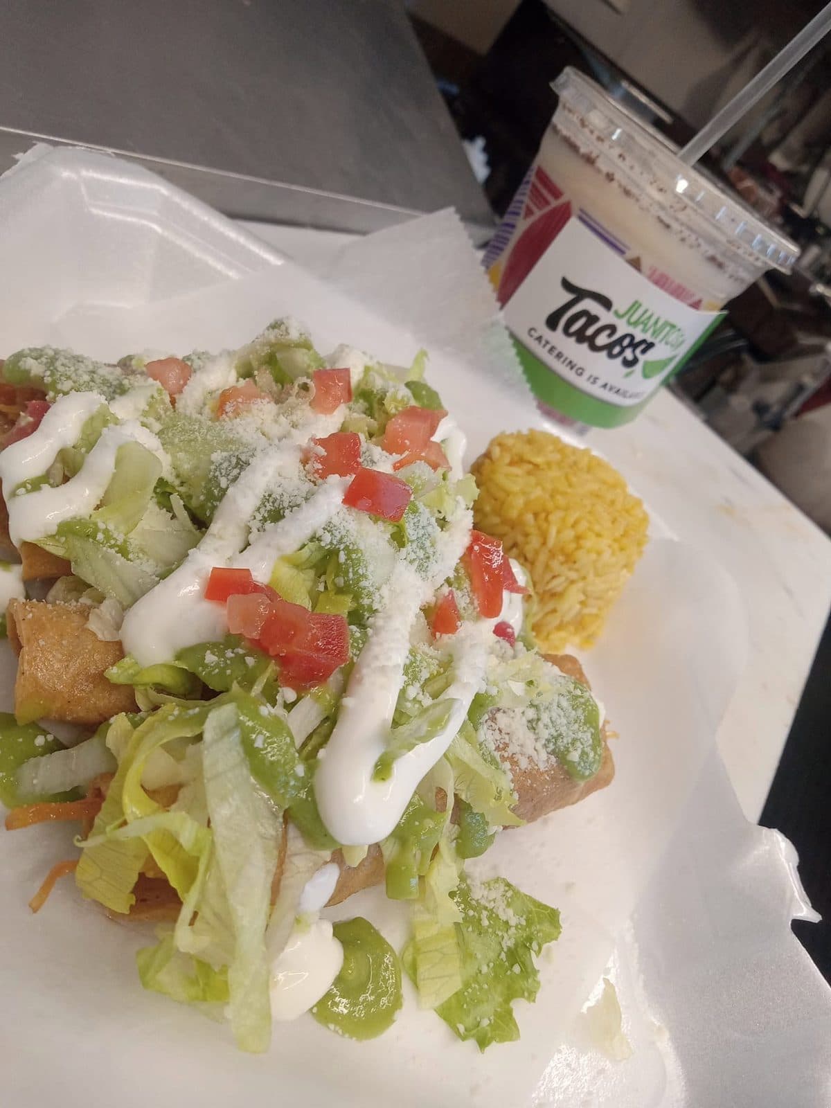 Fish tacos with pico de gallo, lettuce and chipotle mayo at Juanito’s Tacos in Champaign-Urbana
